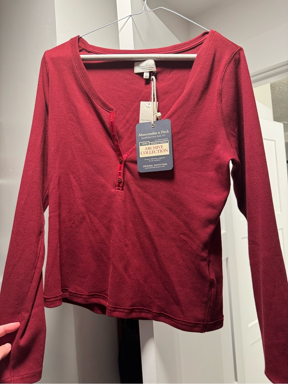 Abercrombie & Fitch Deep Maroon Long Sleeve Henley Top